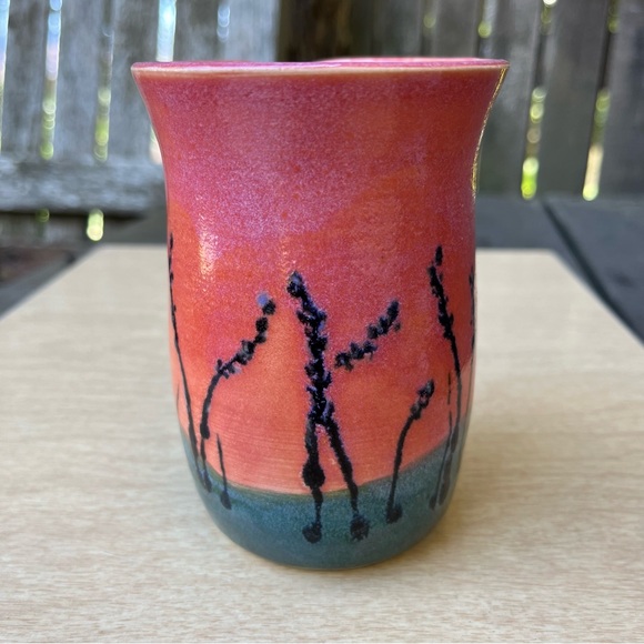 Handmade Hand Painted  Ceramic Pitcher Creamer Floral Sunset - Picture 4 of 13